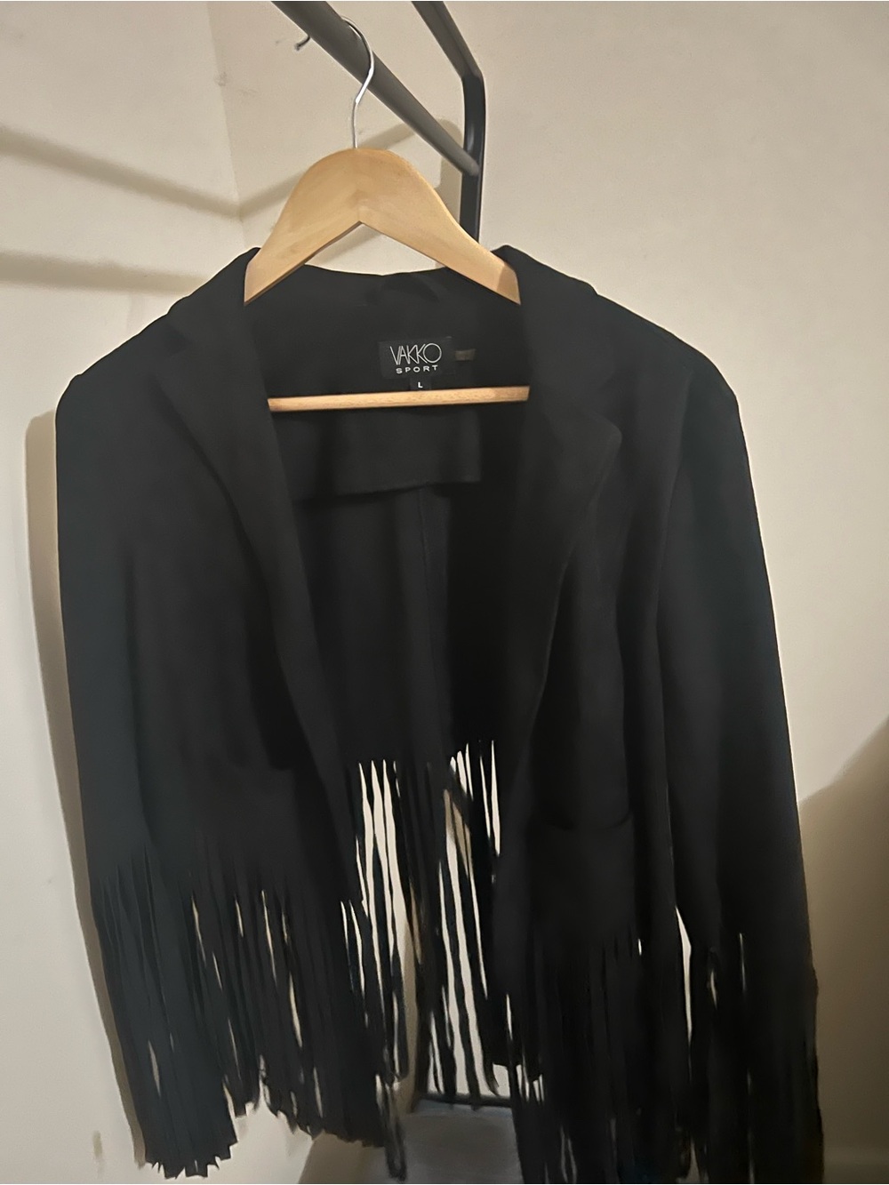 Black Fringe Open-Front Blazer